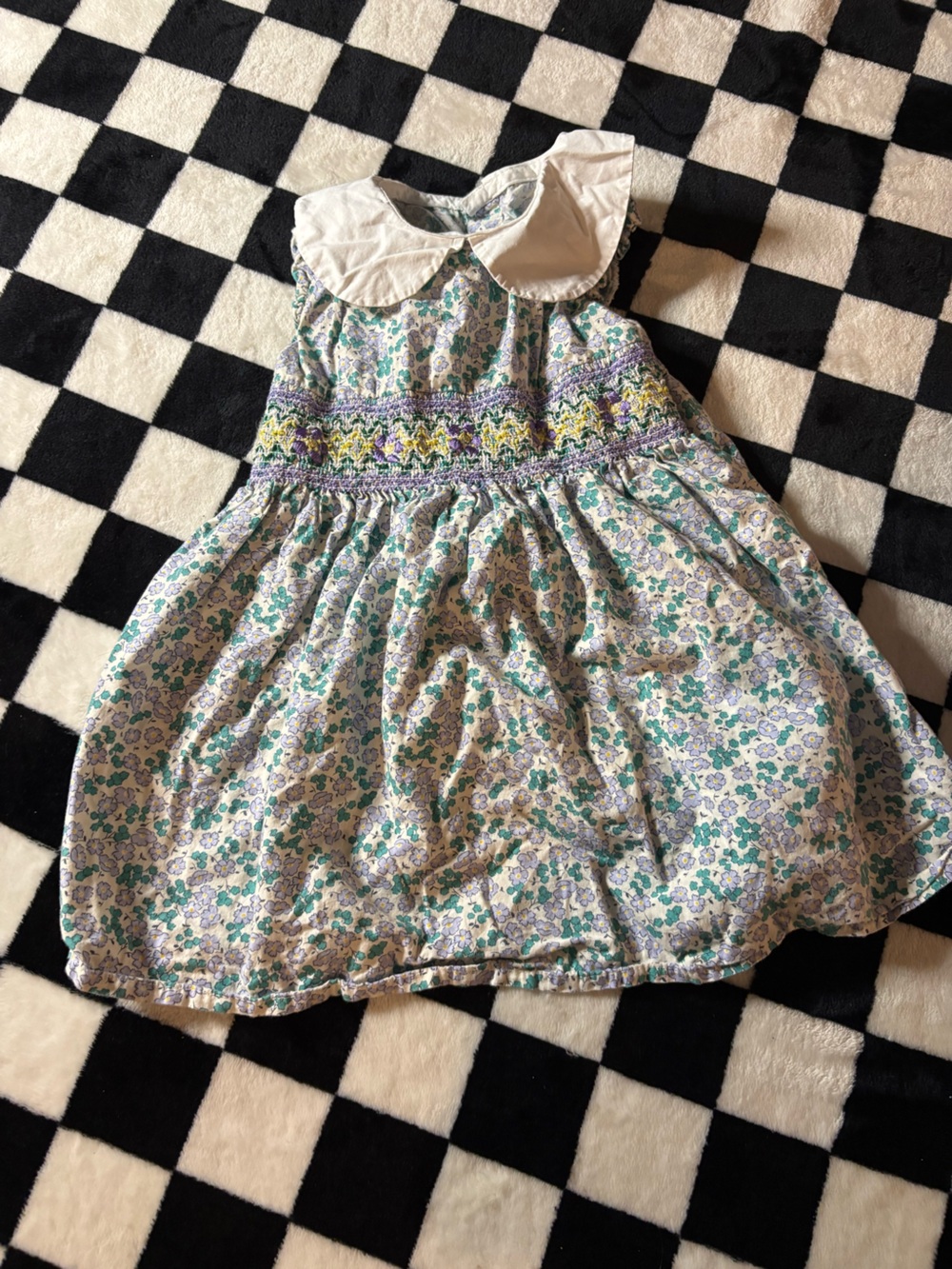 12 month Girls Floral Smocked Dress with Peter Pan Collar - 100% cotton